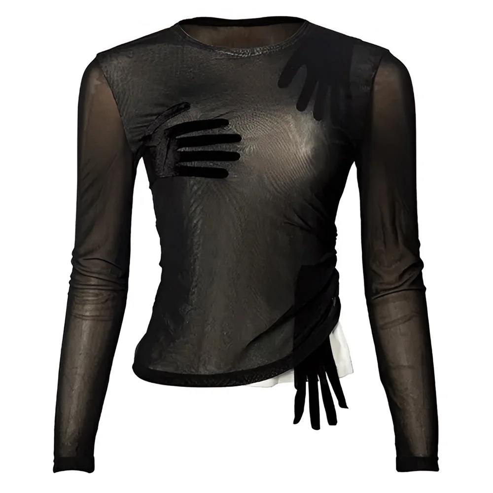 Sheer Hand Print Long Sleeve Top — view 2 Sheer Hand Print Long Sleeve Top — view 2