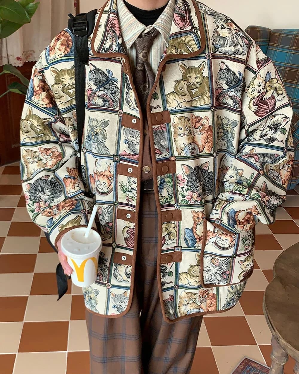 Oversized Cat Print Jacket — view 2 Oversized Cat Print Jacket — view 2