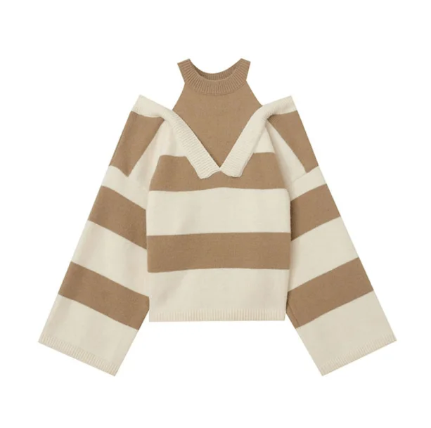 Open Shoulder Stripe Sweater — view 2 Open Shoulder Stripe Sweater — view 2