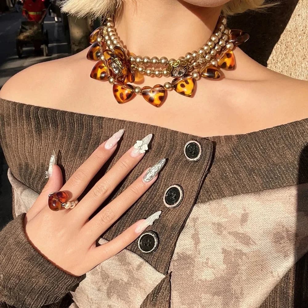 Y2K Leopard Heart Choker Necklace — view 2 Y2K Leopard Heart Choker Necklace — view 2