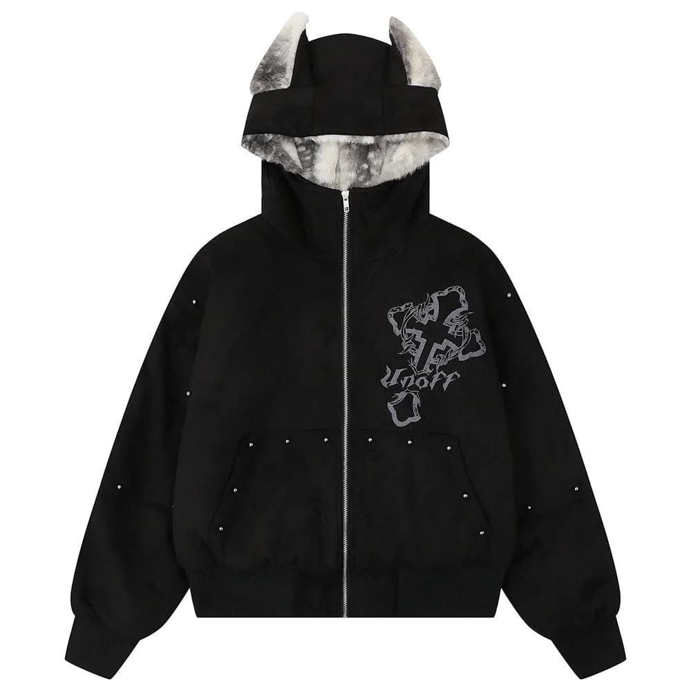 Fawn Ear Grunge Hooded Jacket — view 1 Fawn Ear Grunge Hooded Jacket — view 1