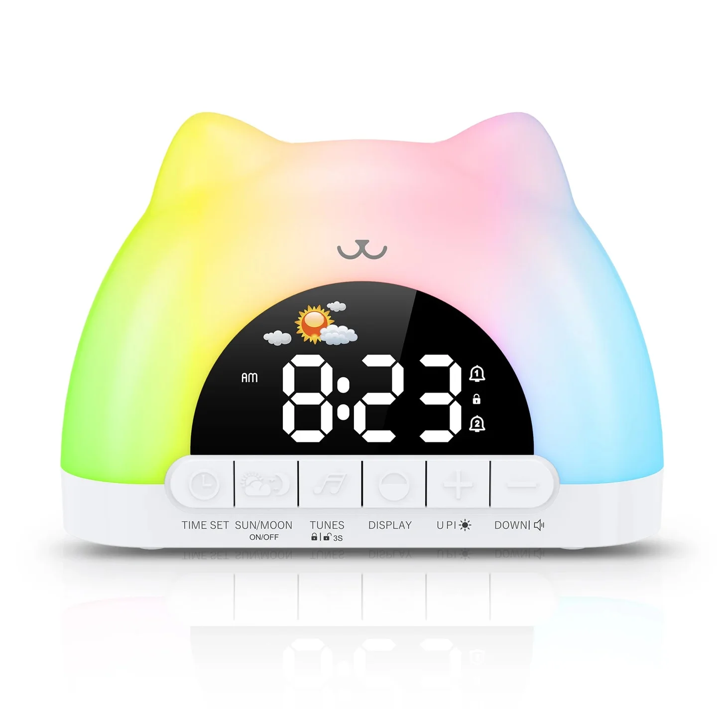 Cute Cat Rainbow Night Light & Alarm Clock — view 1 Cute Cat Rainbow Night Light & Alarm Clock — view 1