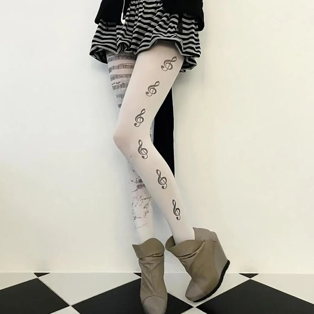 Treble Clef Print Tights — view 2 Treble Clef Print Tights — view 2