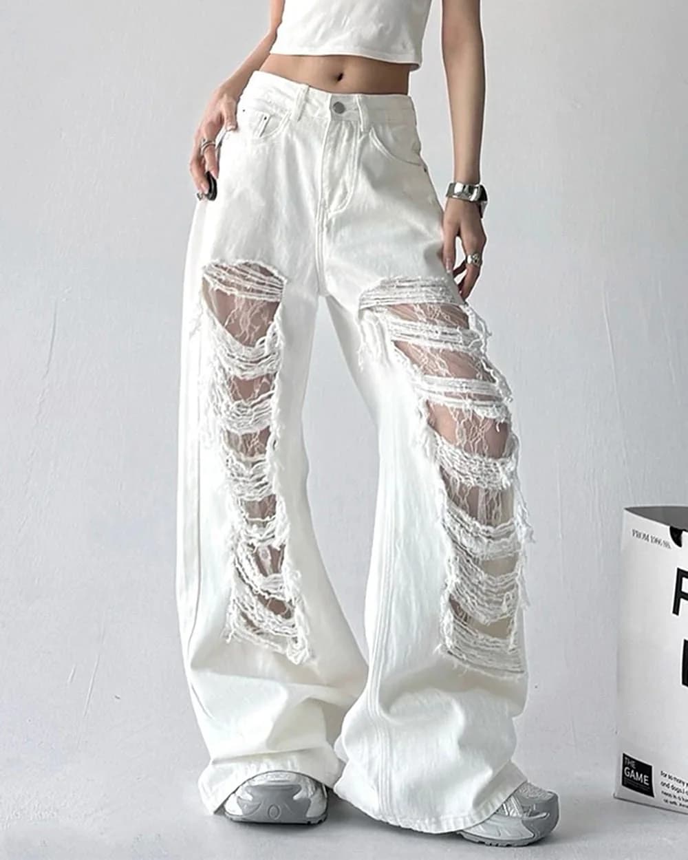 Ripped Lace Baggy Jeans — view 2 Ripped Lace Baggy Jeans — view 2