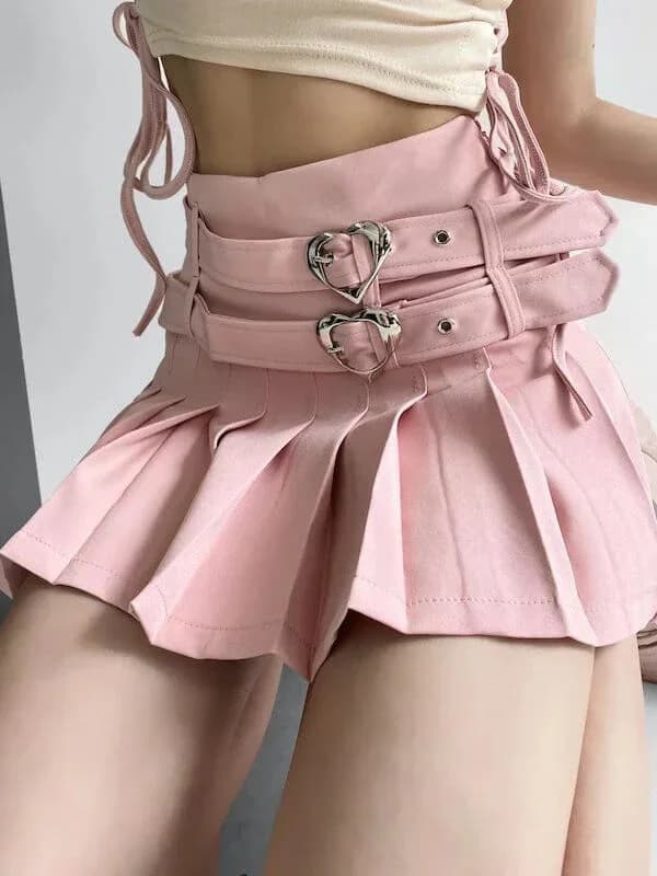 Heart Buckle Pleated Skirt — view 1 Heart Buckle Pleated Skirt — view 1