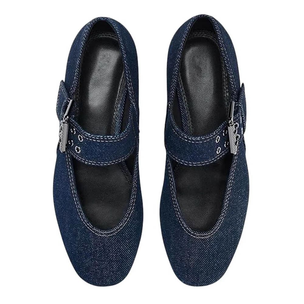 Denim Buckle Strap Mary Jane Flats — view 2 Denim Buckle Strap Mary Jane Flats — view 2