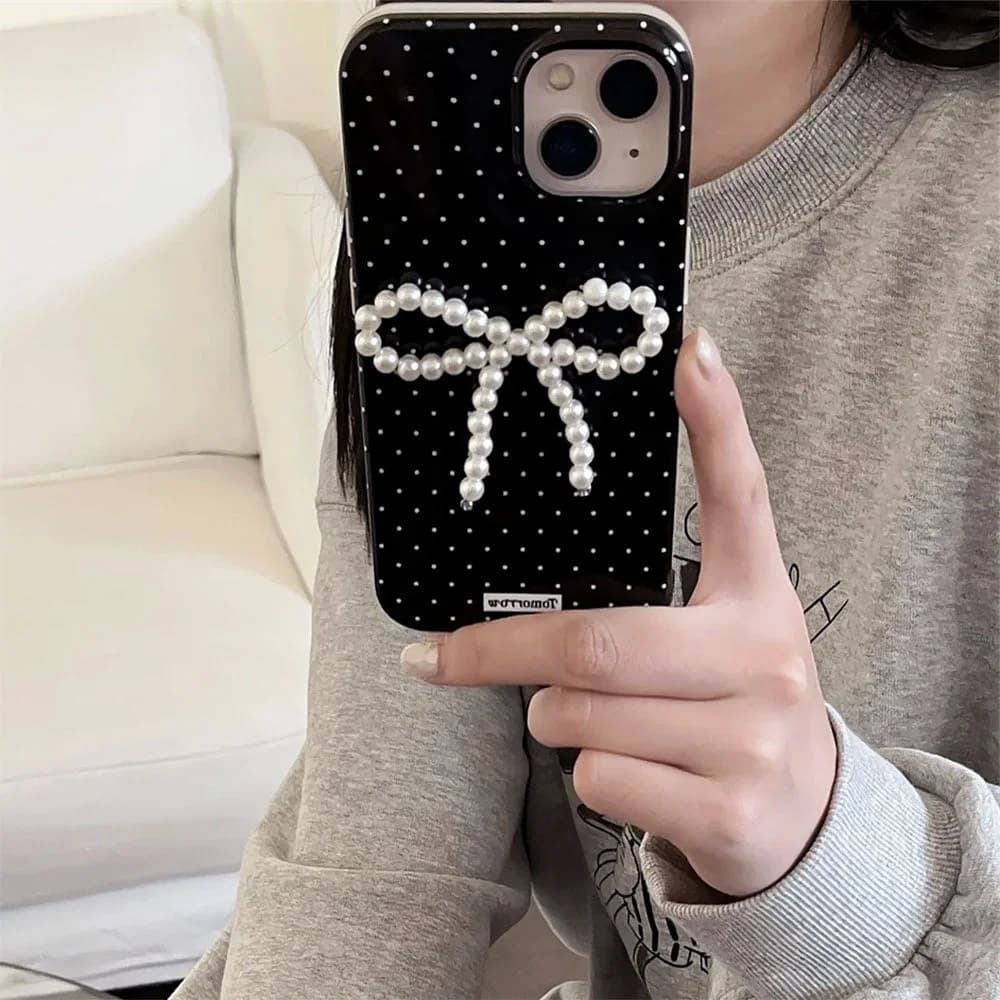Pearl Bow Polka Dot IPhone Case — view 2 Pearl Bow Polka Dot IPhone Case — view 2