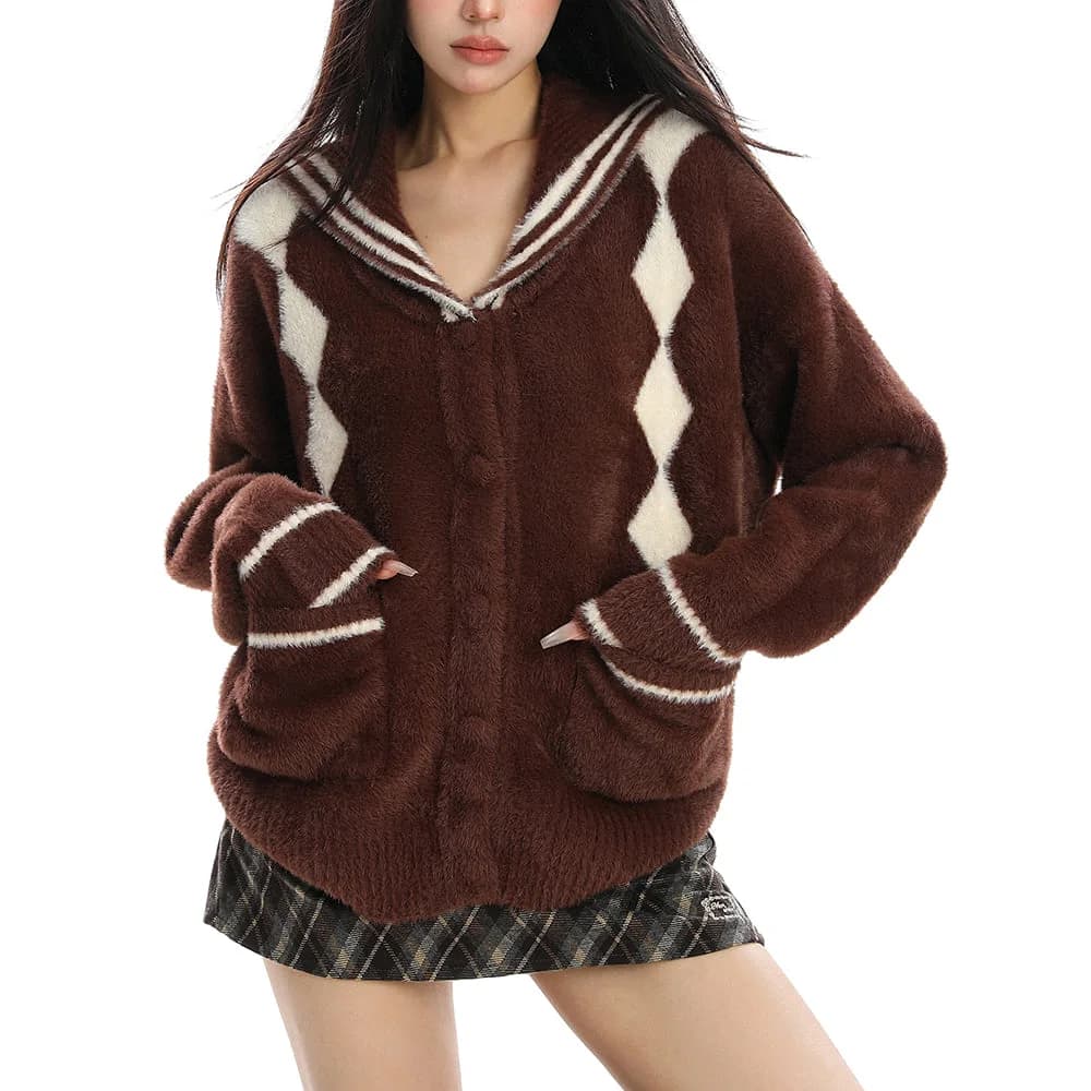 Preppy Plush Argyle Cardigan — view 3 Preppy Plush Argyle Cardigan — view 3