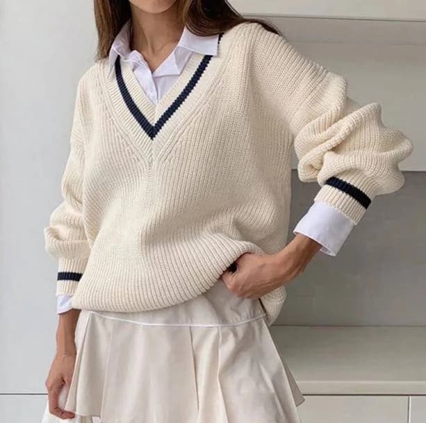 Old Money Aesthetic V Neck Sweater — view 3 Old Money Aesthetic V Neck Sweater — view 3