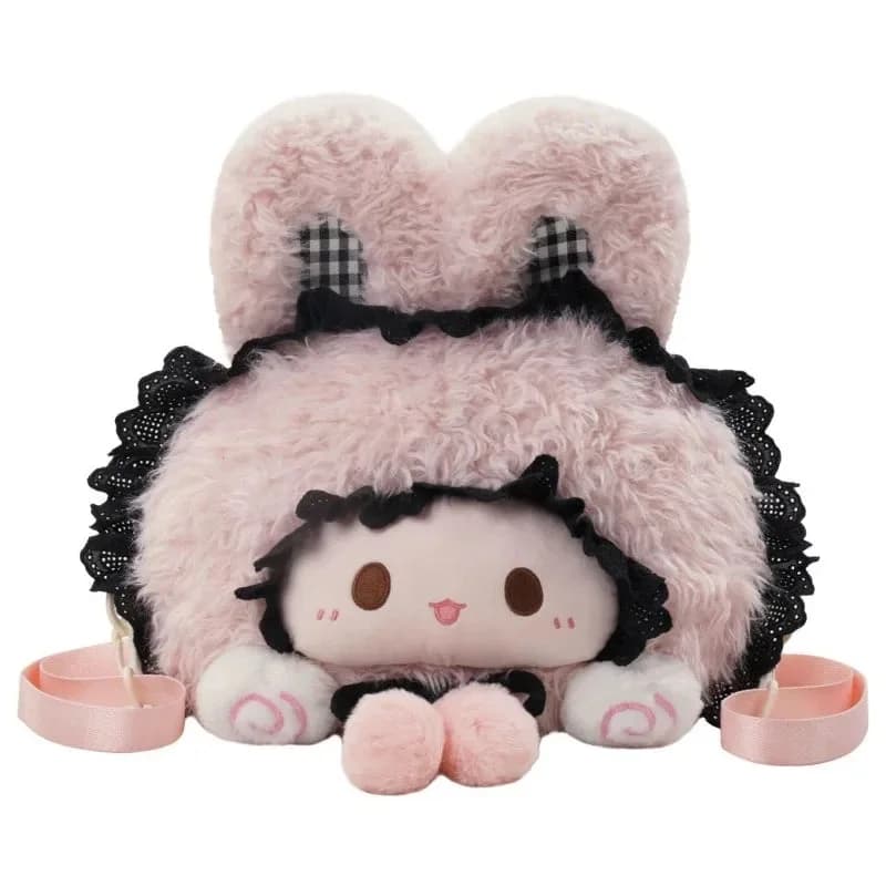 Pink Bunny Black Lace Plush Backpack — view 2 Pink Bunny Black Lace Plush Backpack — view 2
