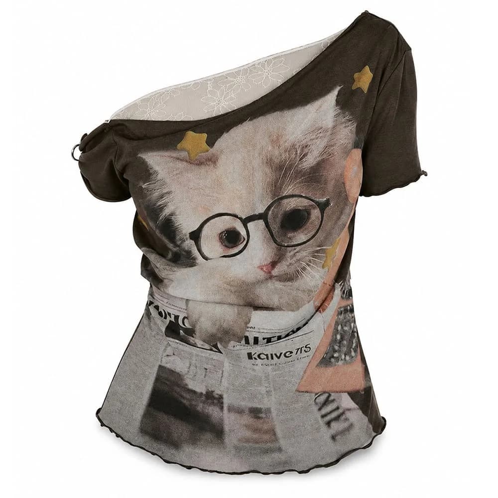 Cat Graphic Layered T-Shirt — view 2 Cat Graphic Layered T-Shirt — view 2