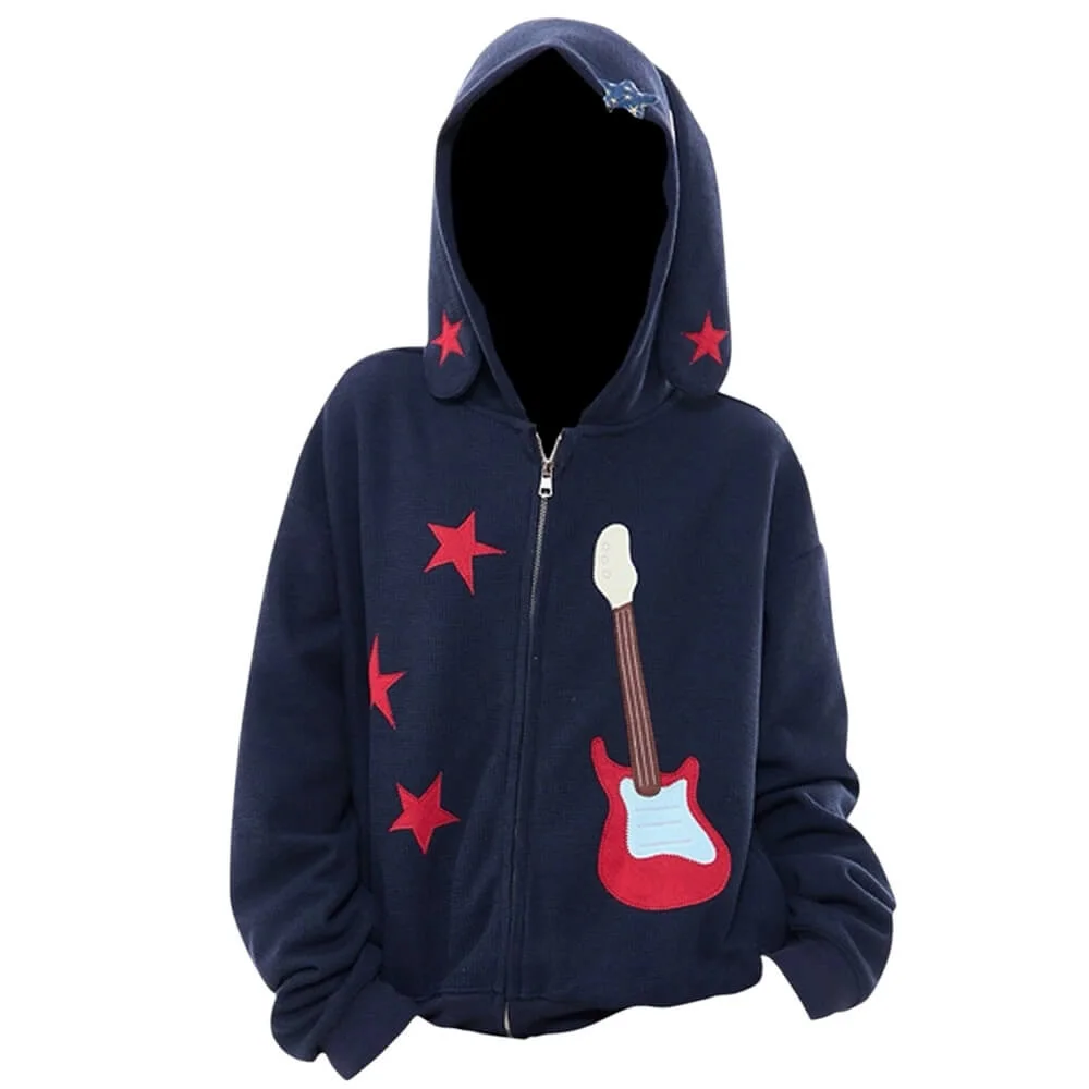 Bunny Ears Hoodie with Guitar Patch — view 1 Bunny Ears Hoodie with Guitar Patch — view 1