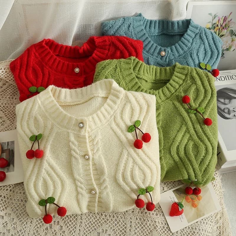 Cherry Knitted Cropped Cardigan — view 1 Cherry Knitted Cropped Cardigan — view 1