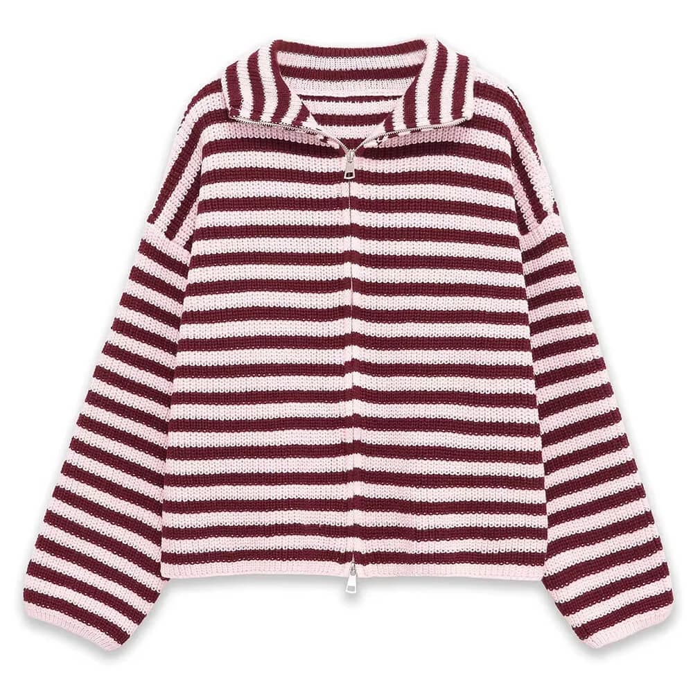 90s Striped Knit Zip-Up Cardigan — view 2 90s Striped Knit Zip-Up Cardigan — view 2