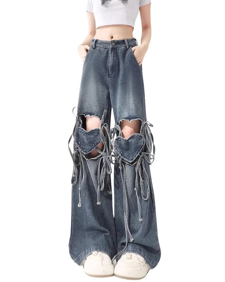 Love Knot Knee-Heart Denim Pants — view 2 Love Knot Knee-Heart Denim Pants — view 2
