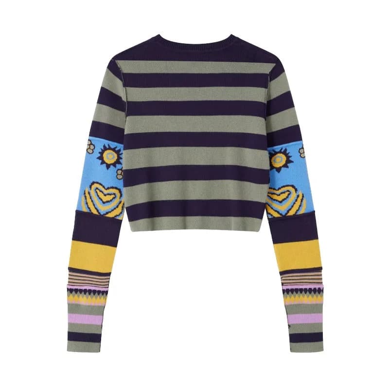 Striped Cropped Knit Sweater — view 2 Striped Cropped Knit Sweater — view 2