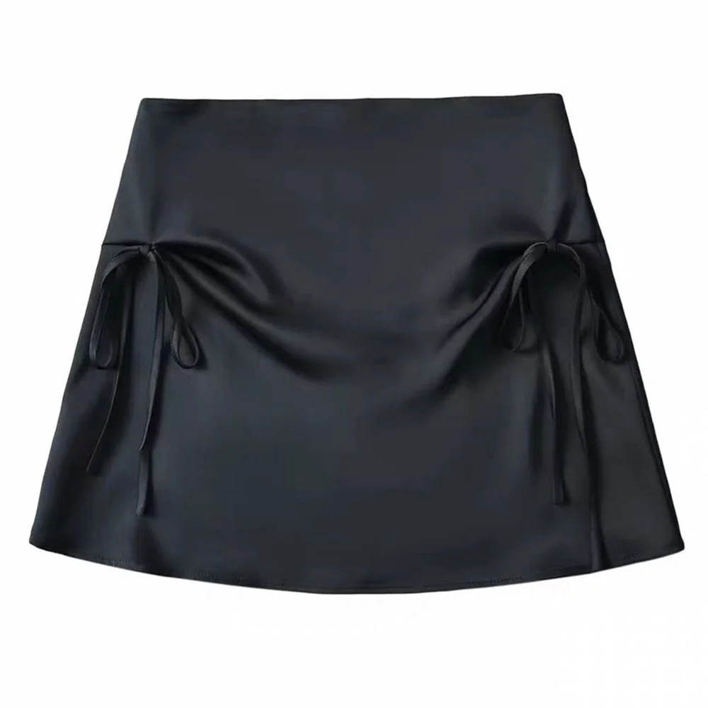 Satin Mini Skirt with Bows — view 2 Satin Mini Skirt with Bows — view 2