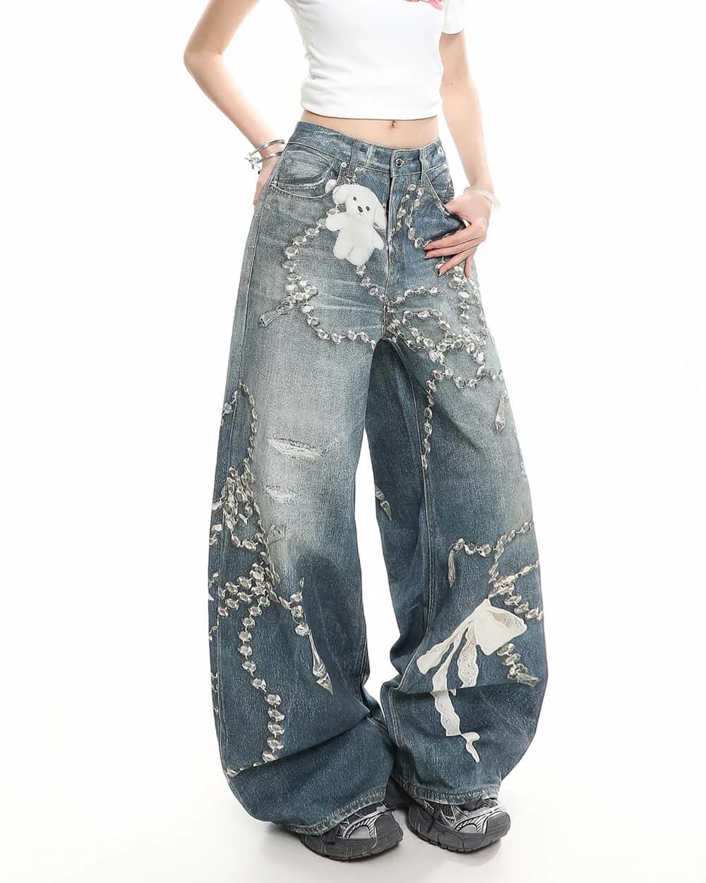 Coquette Bow Chain Print Jeans — view 3 Coquette Bow Chain Print Jeans — view 3