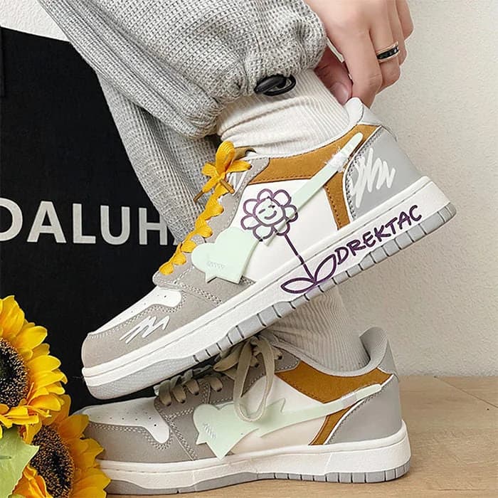Yellow & Grey Flower Sneakers — view 2 Yellow & Grey Flower Sneakers — view 2