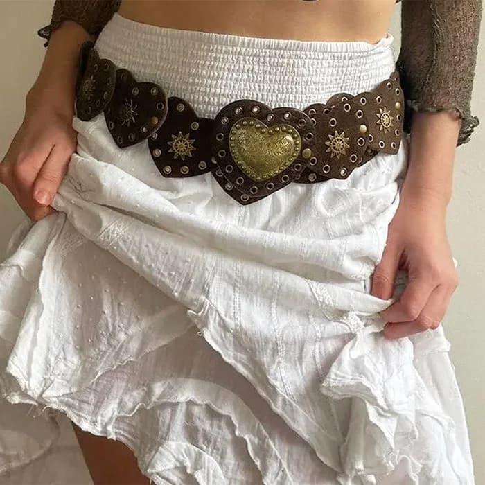 Vintage Heart Brown Suede Belt — view 2 Vintage Heart Brown Suede Belt — view 2