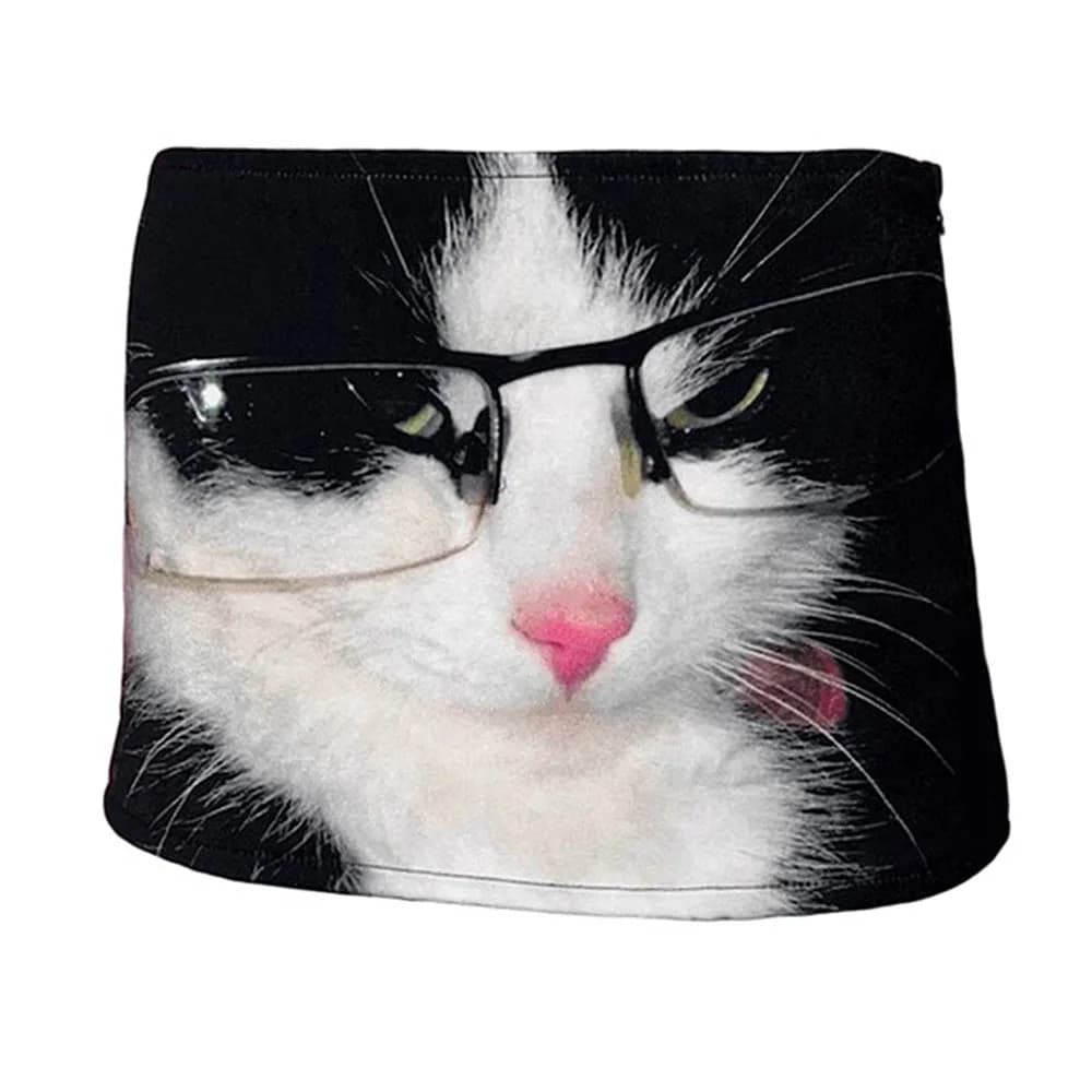 Glasses Cat Print Micro Skirt — view 1 Glasses Cat Print Micro Skirt — view 1
