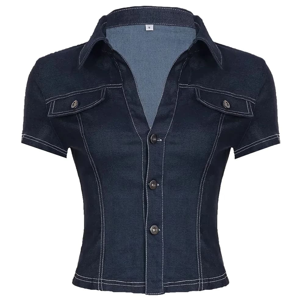 Y2K Denim Cropped Shirt — view 1 Y2K Denim Cropped Shirt — view 1
