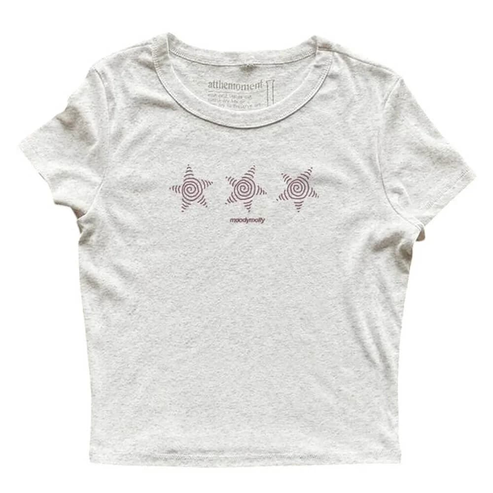 Y2K Star Print Baby Tee — view 2 Y2K Star Print Baby Tee — view 2