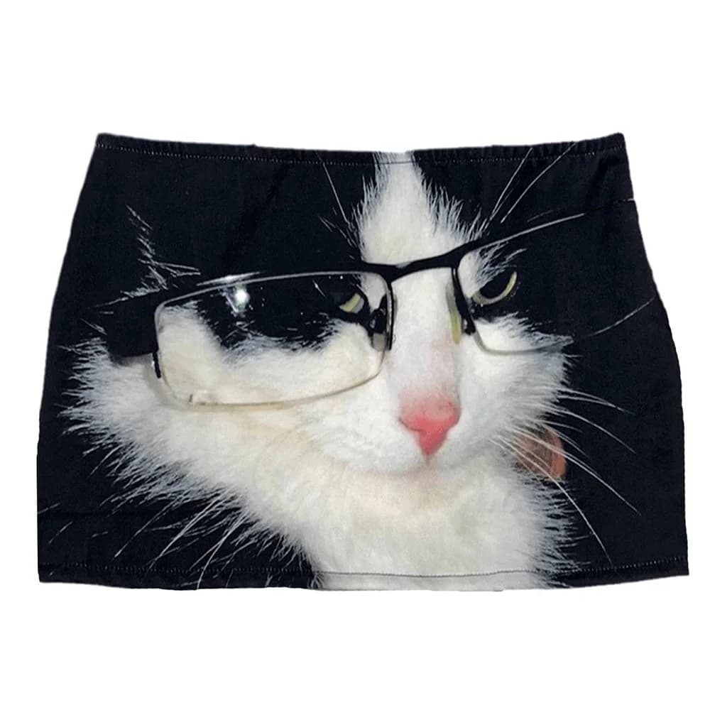 Glasses Cat Print Micro Skirt — view 2 Glasses Cat Print Micro Skirt — view 2