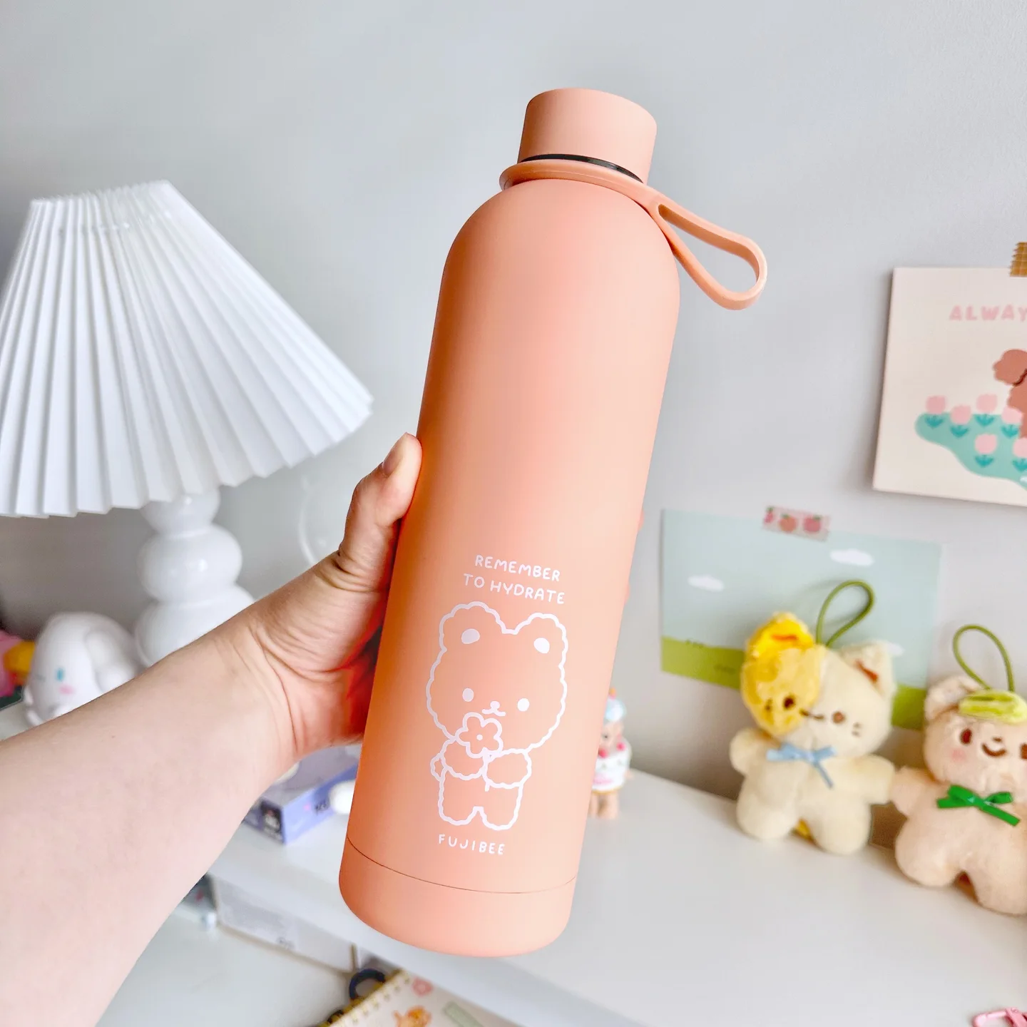Peach Pink - Cute Insulated Steel Water Bottle — view 1 Peach Pink - Cute Insulated Steel Water Bottle — view 1