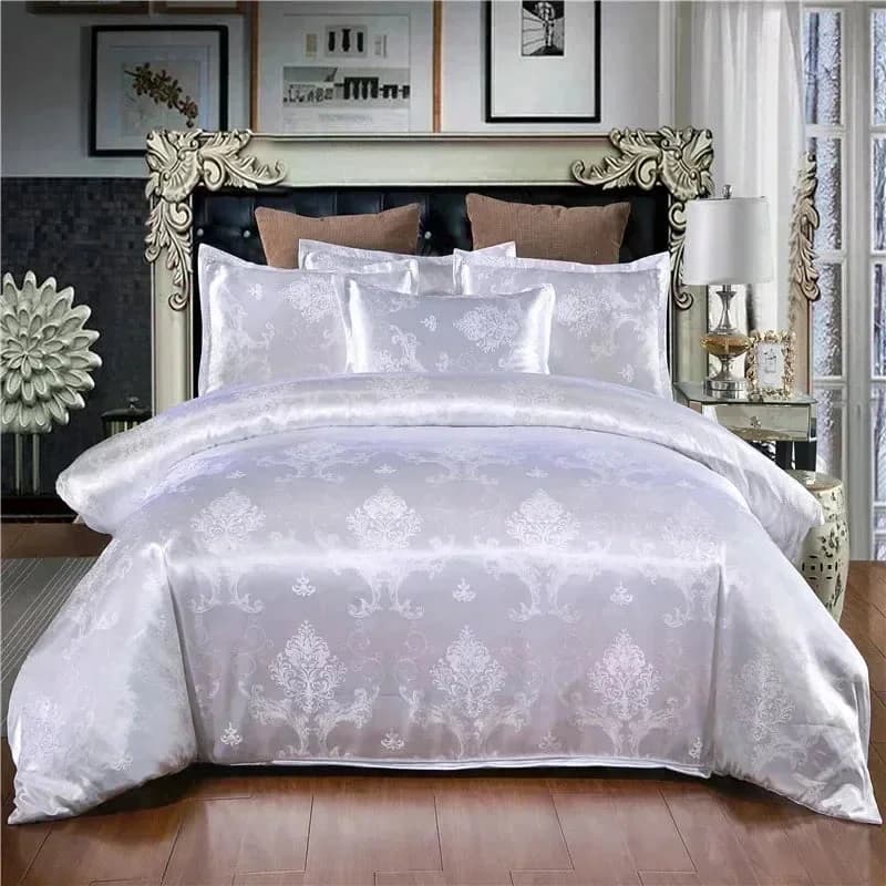Vintage White Cream Jacquard Bedding Set Luxury — view 1 Vintage White Cream Jacquard Bedding Set Luxury — view 1