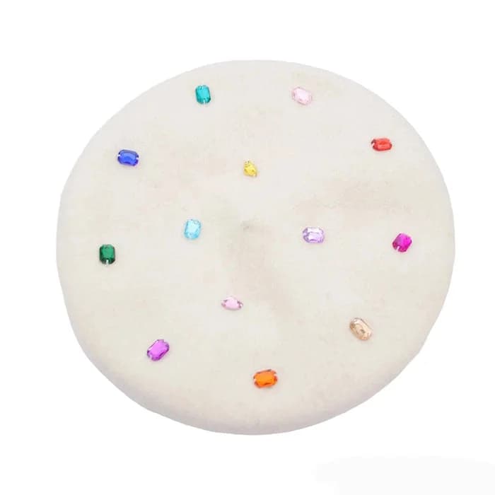 Colorful Rhinestone Beret Hat — view 2 Colorful Rhinestone Beret Hat — view 2