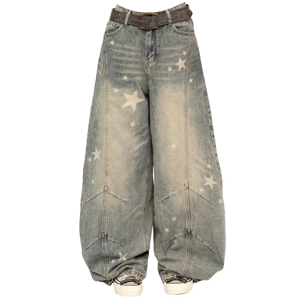 Loose Fit Star Pattern Baggy Jeans — view 1 Loose Fit Star Pattern Baggy Jeans — view 1