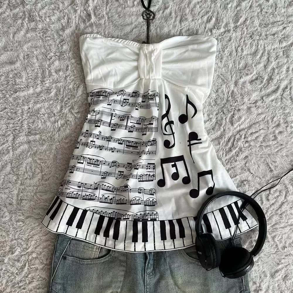 Piano Print Strapless Tube Top — view 2 Piano Print Strapless Tube Top — view 2