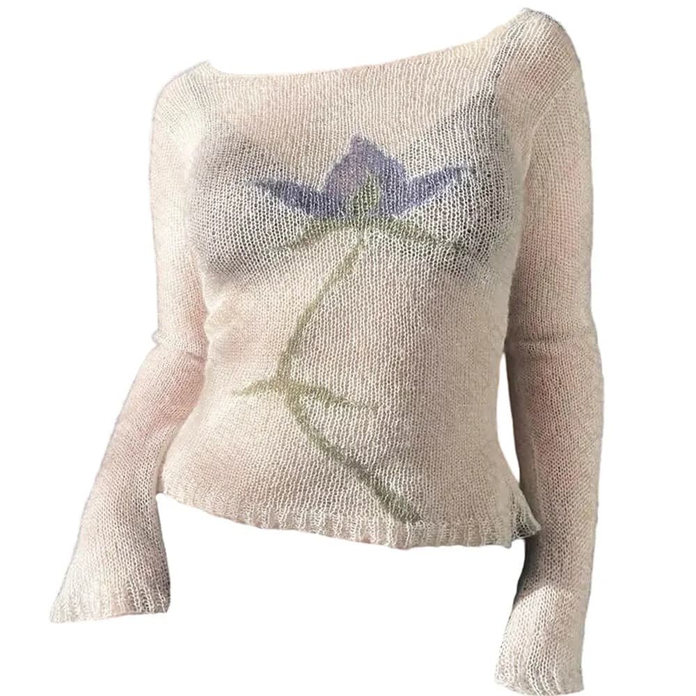 Y2K Lily Crochet Long Sleeve Top — view 1 Y2K Lily Crochet Long Sleeve Top — view 1