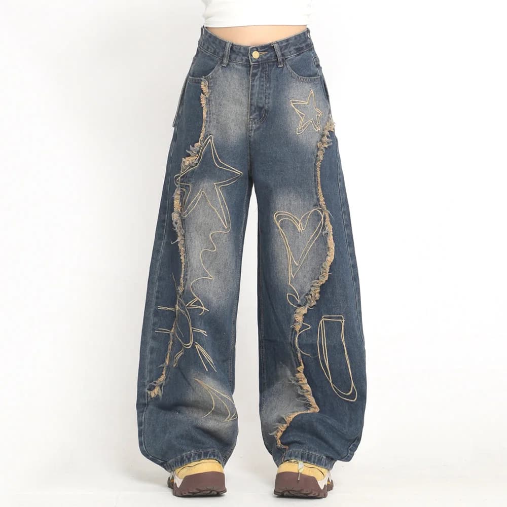 Heart & Star Fringe Wide Jeans — view 2 Heart & Star Fringe Wide Jeans — view 2