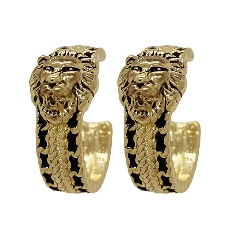 Vintage Style Lion Hoop Earrings — view 1 Vintage Style Lion Hoop Earrings — view 1