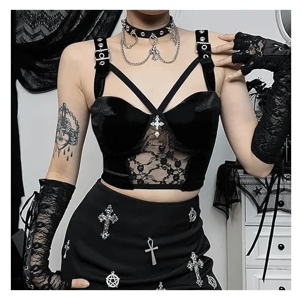 Dark Goth Velvet Crop Top — view 2 Dark Goth Velvet Crop Top — view 2