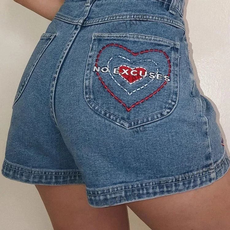 No Excuses Embroidery Denim Shorts — view 1 No Excuses Embroidery Denim Shorts — view 1
