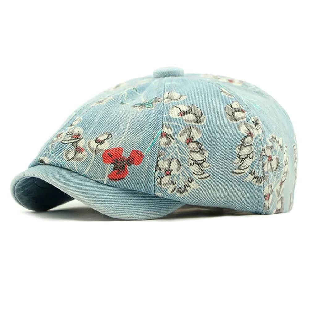 Y2K Aesthetic Floral Denim Cap — view 1 Y2K Aesthetic Floral Denim Cap — view 1