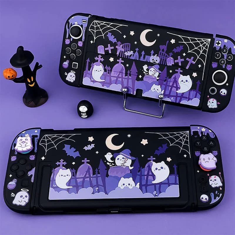 Purple Ghost Castle Nintendo Switch Cover & Grip Caps — view 2 Purple Ghost Castle Nintendo Switch Cover & Grip Caps — view 2