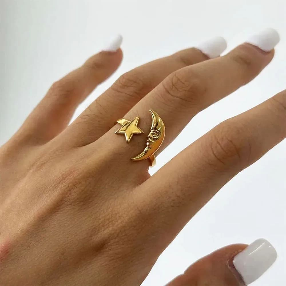 Gold Star Moon Ring — view 2 Gold Star Moon Ring — view 2