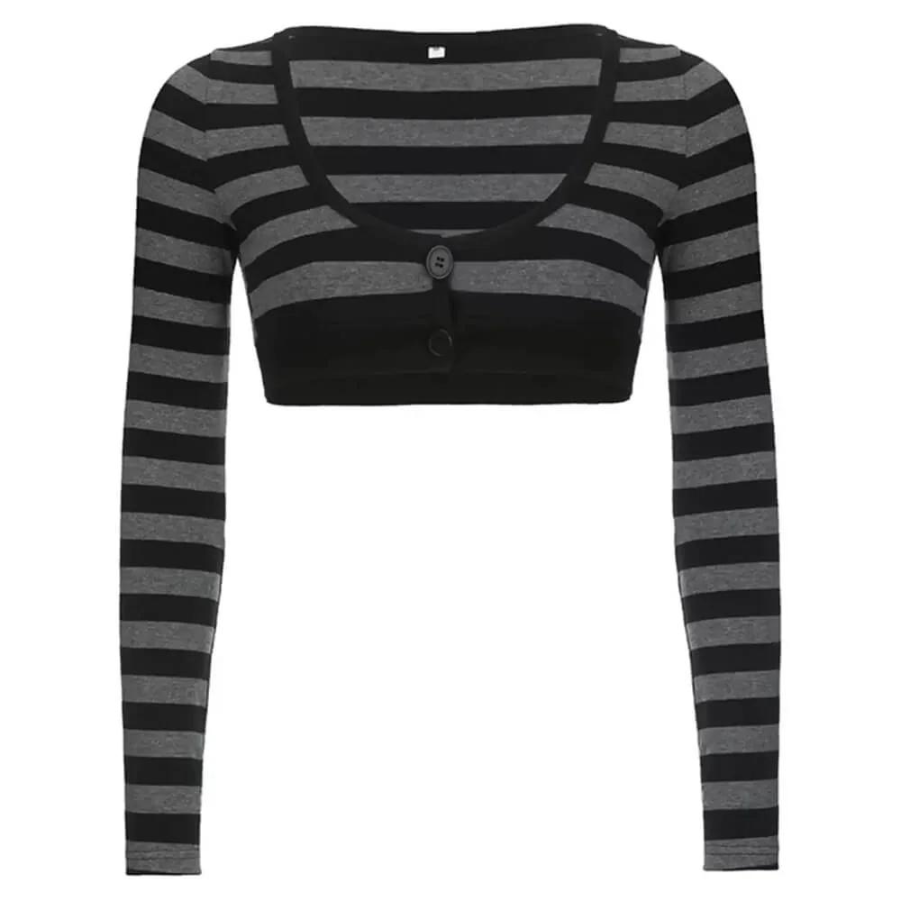 Emo Aesthetic Striped Long Sleeve Top — view 1 Emo Aesthetic Striped Long Sleeve Top — view 1
