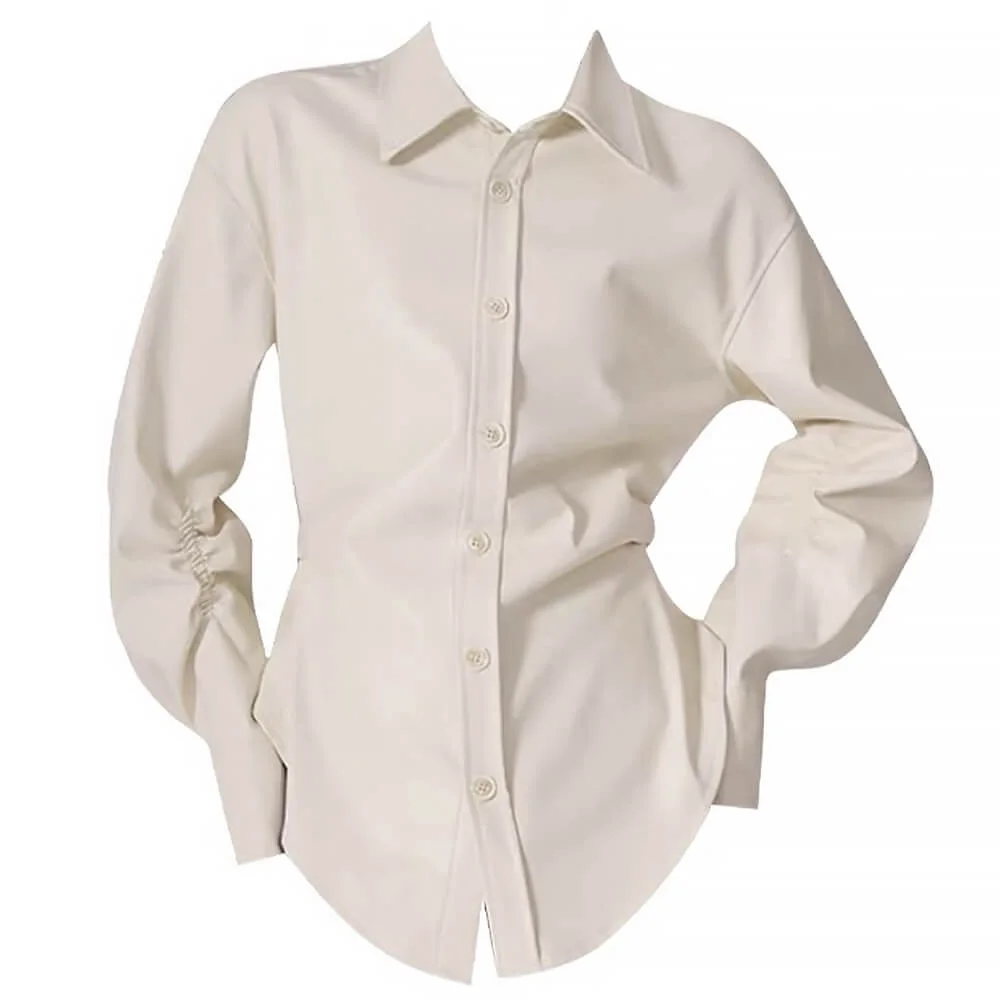 Latte Cream Vegan Leather Shirt — view 1 Latte Cream Vegan Leather Shirt — view 1