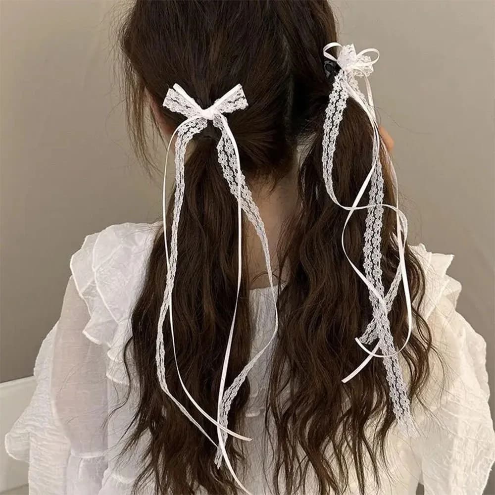 Coquette Aesthetic Lace Hair Bow Clip — view 2 Coquette Aesthetic Lace Hair Bow Clip — view 2