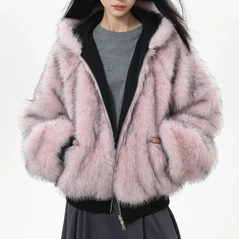 Y2K Fur-Lined Zip-Up Jacket — view 2 Y2K Fur-Lined Zip-Up Jacket — view 2