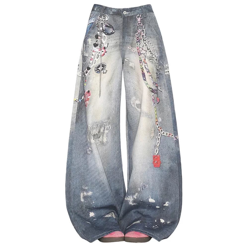 Loose Fit Chain Print Jeans — view 1 Loose Fit Chain Print Jeans — view 1