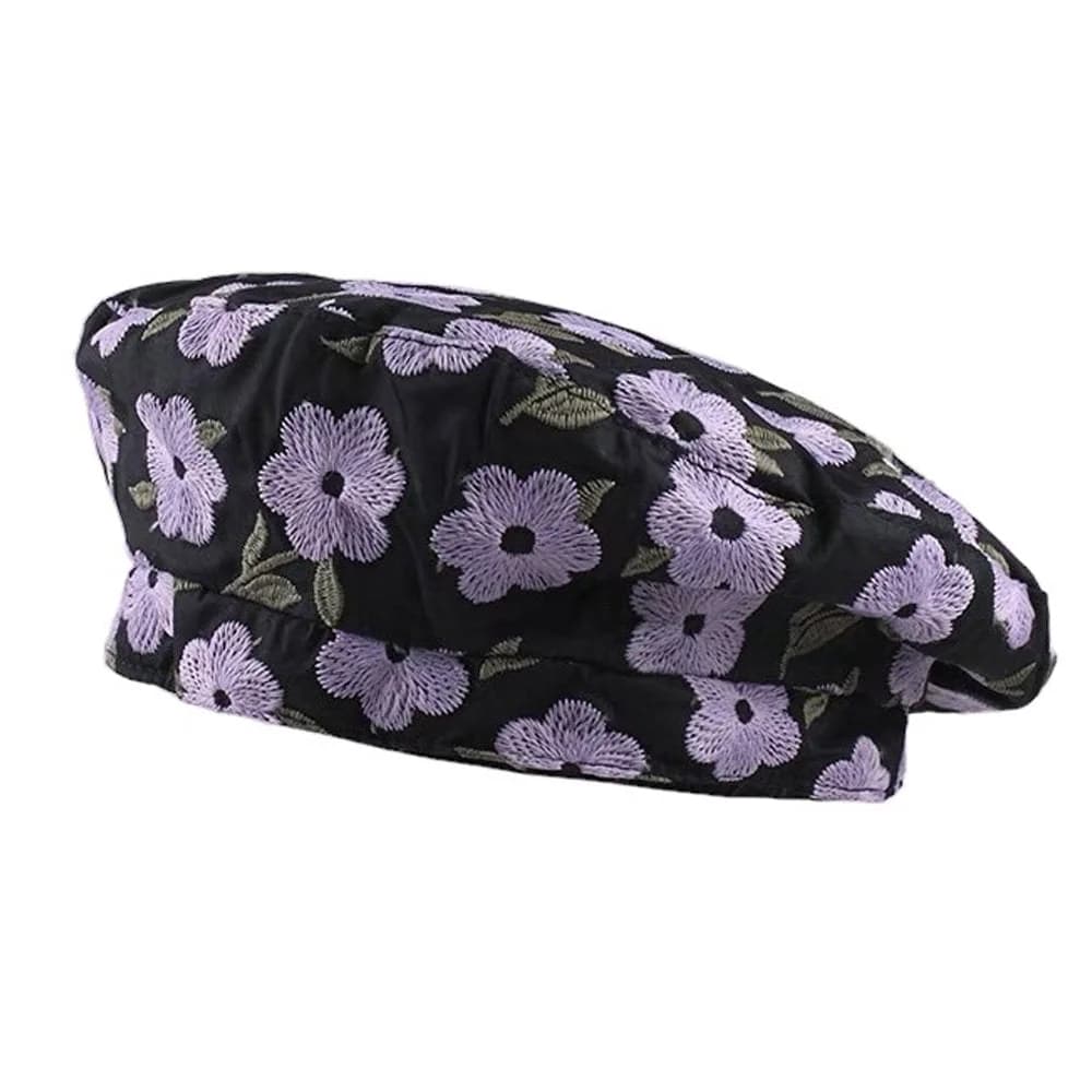 Indie Kid Floral Embroidery Beret Hat — view 2 Indie Kid Floral Embroidery Beret Hat — view 2