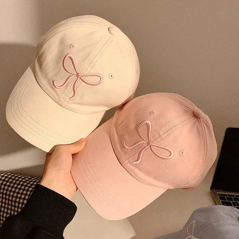 Cute Bow Pink / Denim Baseball Cap — view 1 Cute Bow Pink / Denim Baseball Cap — view 1