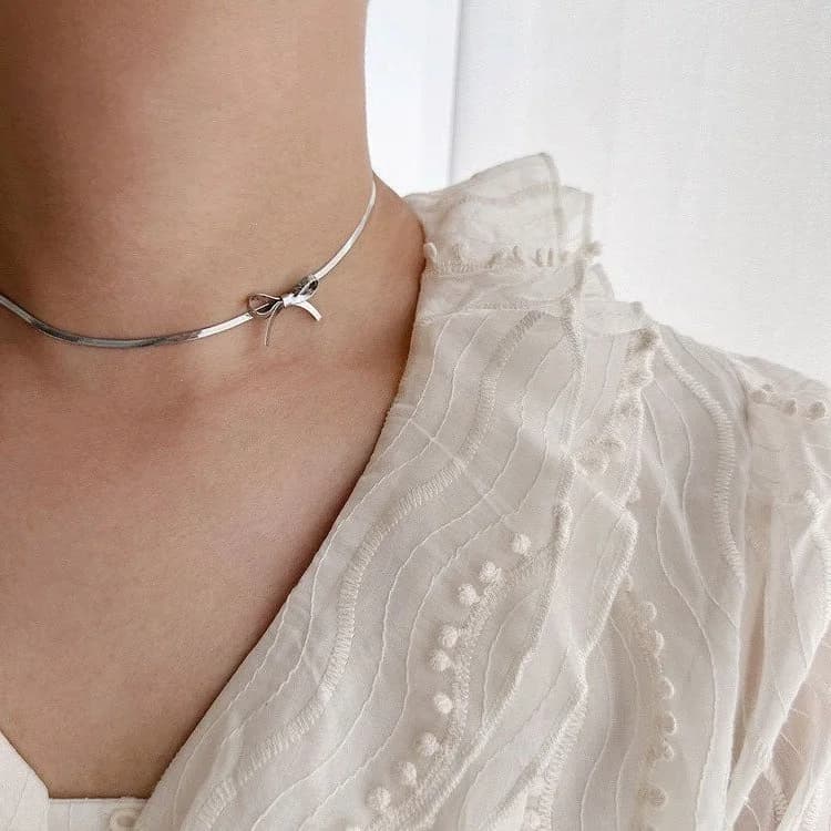 Metal Bow Choker Necklace — view 2 Metal Bow Choker Necklace — view 2