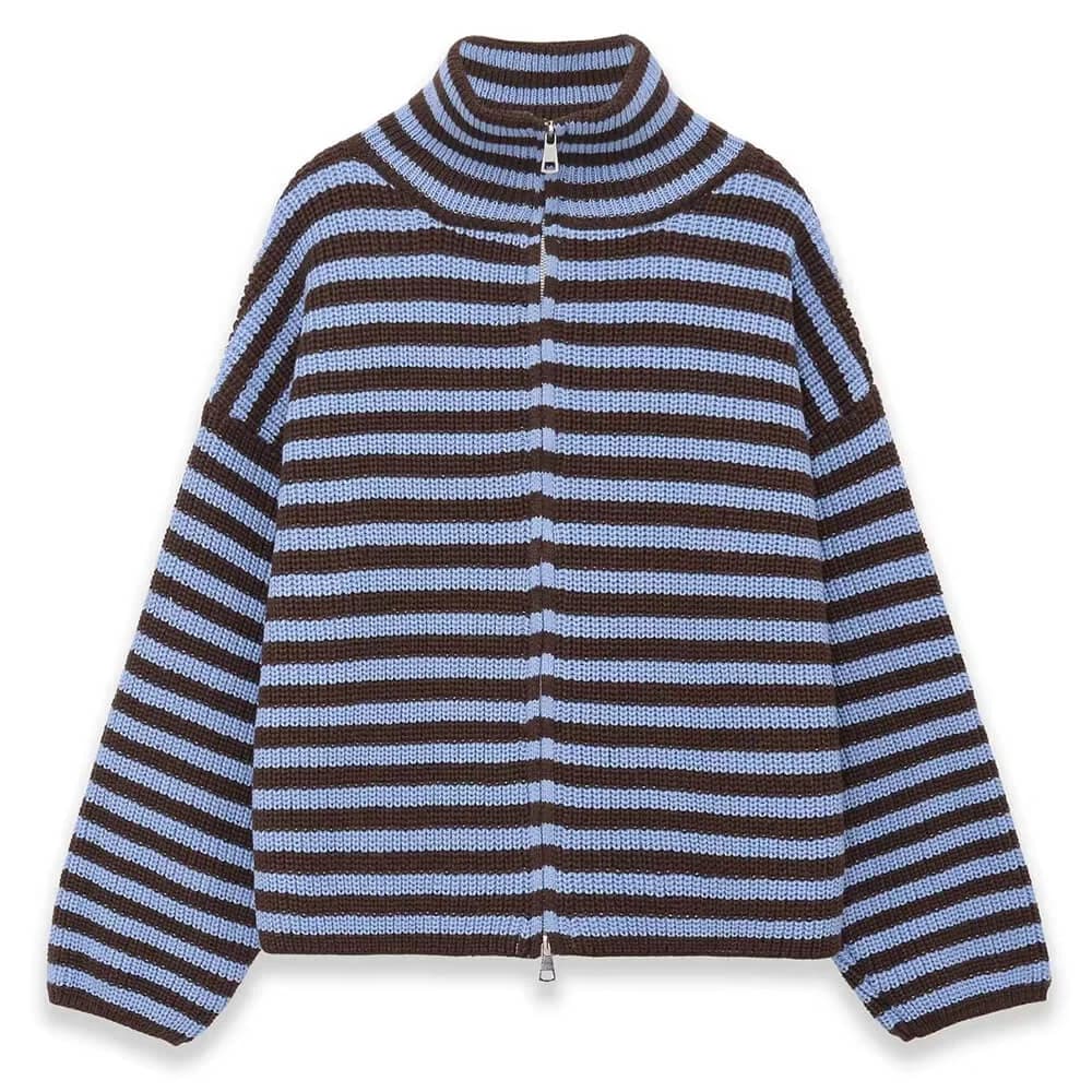 90s Striped Knit Zip-Up Cardigan — view 1 90s Striped Knit Zip-Up Cardigan — view 1
